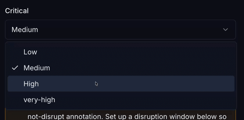 Change criticality of workload